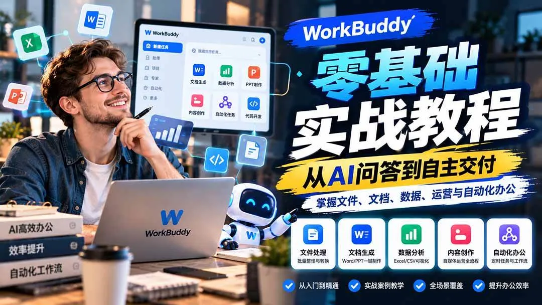 （20827期）WorkBuddy零基础实战教程：从AI问答到自主交付，掌握文件、文档、数据、运营与自动化办公-Ai资源库