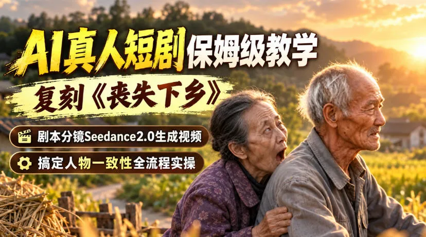 AI真人短剧保姆级教学,复刻《丧失下乡》,剧本分镜Seedance2.0生成视频,搞定人物一致性全流程实操-Ai资源库
