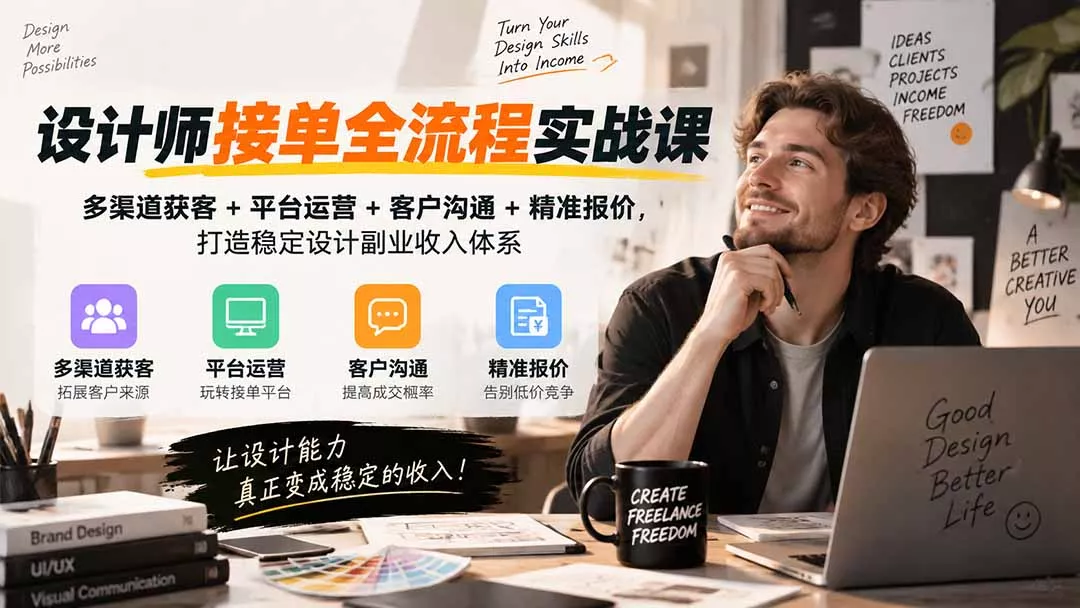 设计师接单全流程实战课-无水印｜多渠道获客+平台运营+客户沟通+精准报价，打造稳定设计副业收入体系