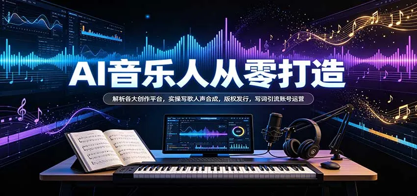 AI音乐人从零打造：解析各大创作平台，实操写歌人声合成，版权发行，写词引流账号运营-Ai资源库