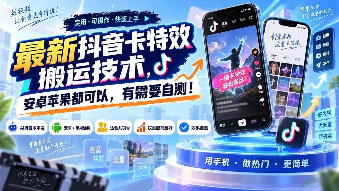 （20606期）最新抖音卡特效搬运技术，安卓苹果都可以，有需要自测！-Ai资源库
