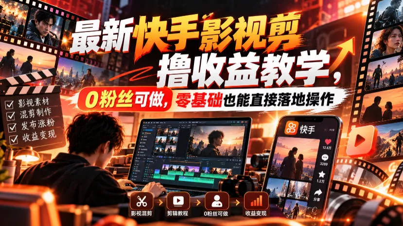 最新快手影视混剪撸收益教学，0粉丝可做，零基础也能直接落地操作-Ai资源库