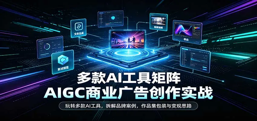 AIGC商业广告创作实战:玩转多款AI工具,拆解品牌案例,作品集包装与变现思路-Ai资源库