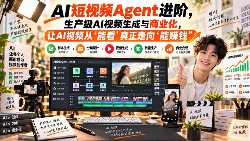 AI短视频Agent进阶，生产级AI视频生成与商业化，让AI视频从”能看”真正走向”能賺钱”-Ai资源库