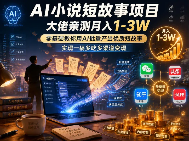 AI小说短故事项目,大佬亲测月入1-3W,零基础教你用AI批量产出优质短故事,实现一稿多吃多渠道变现(更新0910)-Ai资源库
