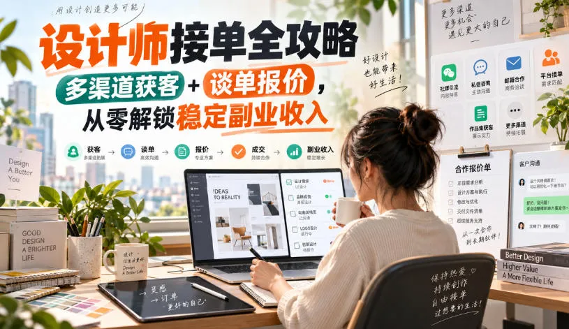 设计师接单全攻略-无水印，多渠道获客+谈单报价，从零解锁稳定副业收入-Ai资源库