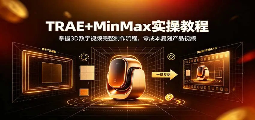 TRAE+MinMax实操教程：3D数字视频完整制作流程，零成本复刻产品视频-Ai资源库