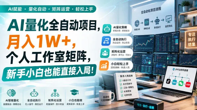 AI量化全自动挂机，月入1W+，个人工作室矩阵，新手小白也能直接入局！-Ai资源库