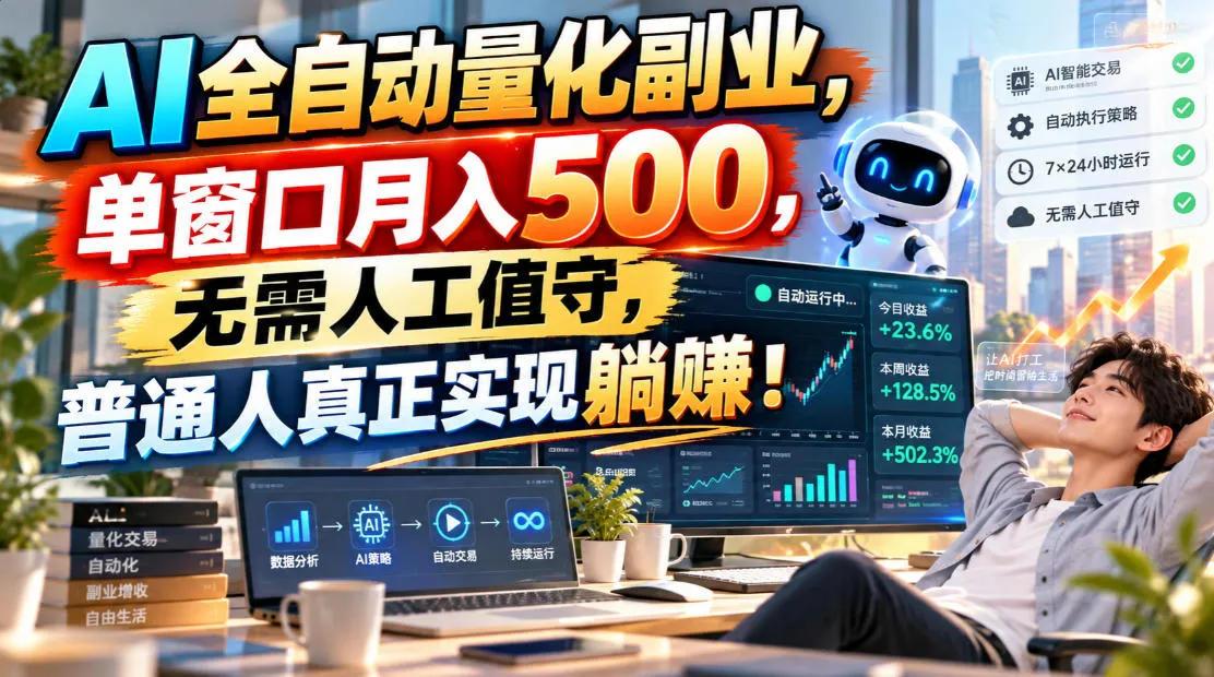 AI全自动量化副业，单窗口月入500，无需人工值守，普通人真正实现躺賺！【揭秘】-Ai资源库