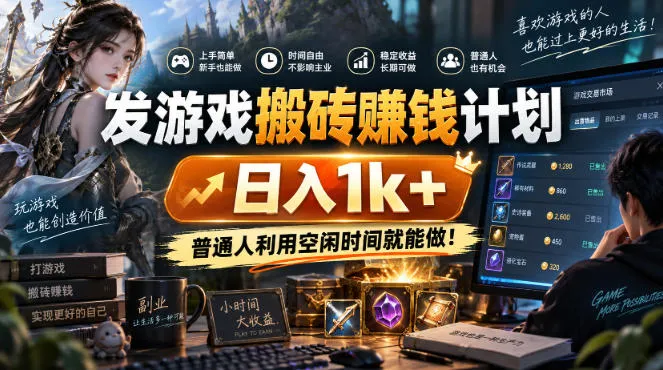 首发游戏搬砖賺钱计划,日入1k+,普通人利用空闲时间就能做!【揭秘】-Ai资源库