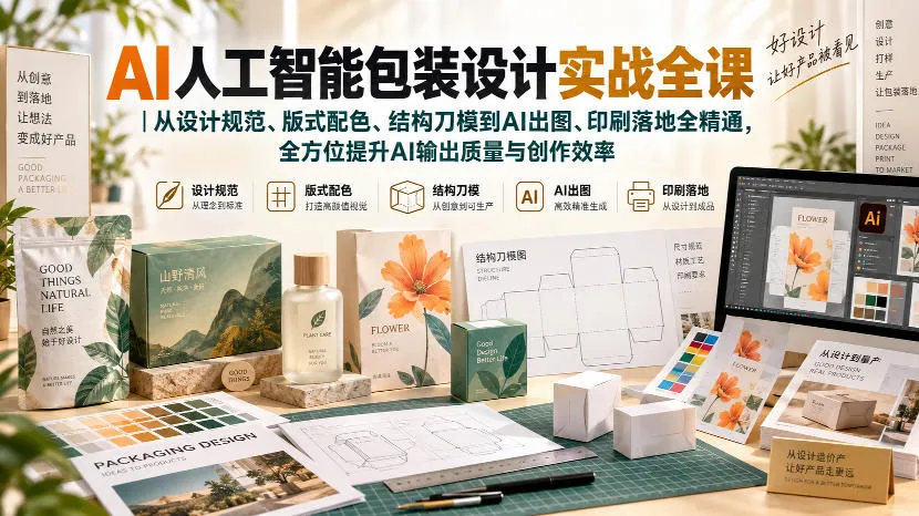 AI人工智能包装设计实战全课|从设计规范、版式配色、结构刀模到AI出图、印刷落地全精通 AI人工智能包装设计实战全课|从设计规范、版式配色、结构刀模到AI出图、印刷落地全精通
