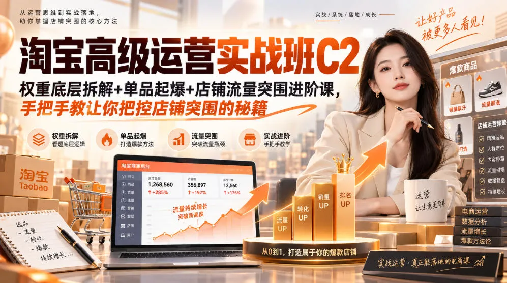 淘宝高级运营实战班C2｜权重底层拆解+单品起爆+店铺流量突围进阶课，手把手教让你把控店铺突围的秘籍-Ai资源库