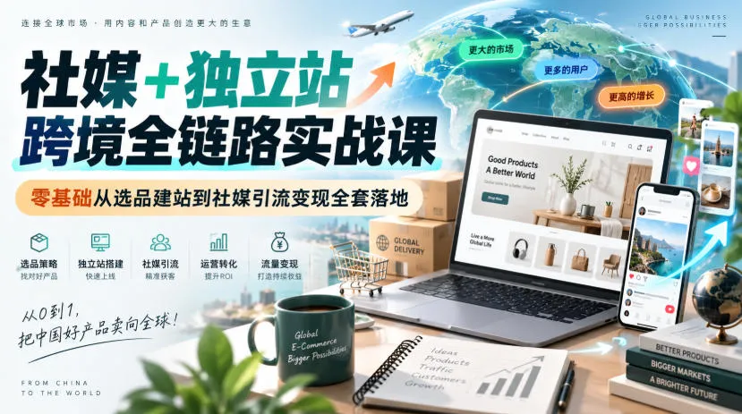 社媒+独立站跨境全链路实战课|零基础从选品建站到社媒引流变现全套落地-Ai资源库