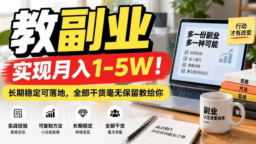 （20806期）“教副业”实现月入1-5W！长期稳定可落地，全部干货毫无保留教给你-Ai资源库