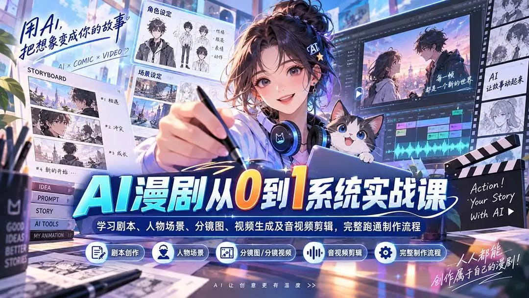 (20430期)AI漫剧从0到1系统实战课:学习剧本、人物场景、分镜图、视频生成及音视频剪辑,完整跑通制作流程-Ai资源库