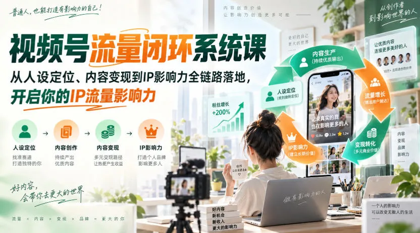 视频号流量闭环系统课,从人设定位、内容变现到IP影响力全链路落地,开启你的IP流量影响力-Ai资源库