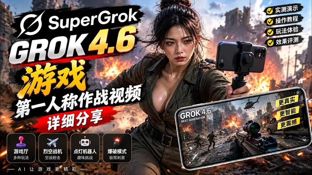 （20502期）Grok 4.6 也能做游戏？第一人称作战视频实测｜玩法详细讲解-Ai资源库
