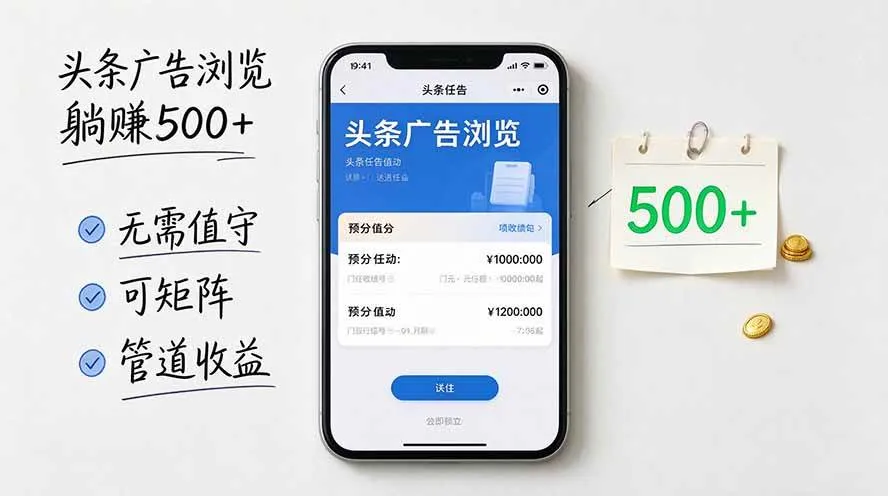 （20835期）头条广告浏览躺赚500+无需值守，可矩阵并附有管道收益-Ai资源库