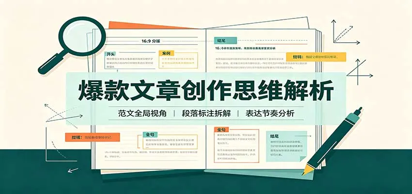 爆款文章创作思维解析：全局视角拆解范文，梳理行文逻辑，搭配真实拆文实操案例-Ai资源库