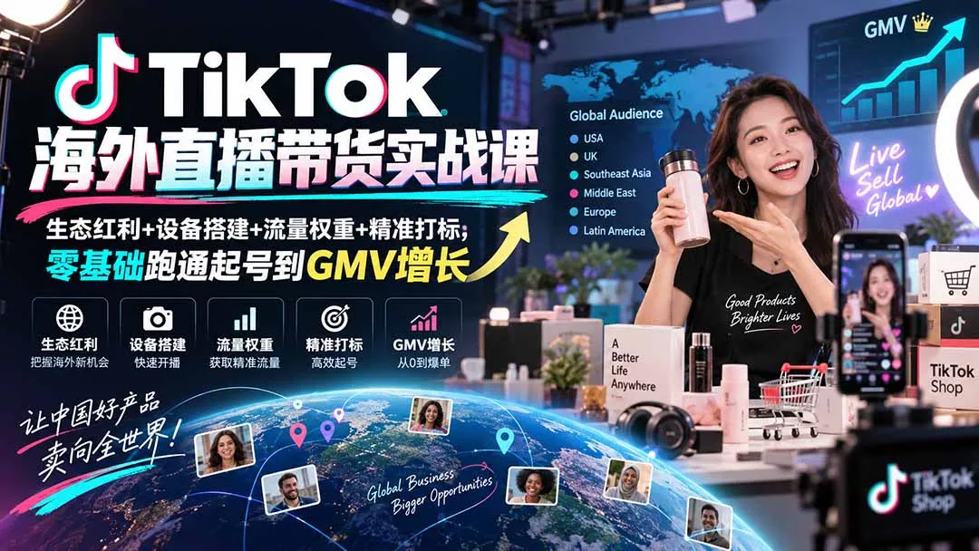 TikTok海外直播带货实战课|生态红利+设备搭建+流量权重+精准打标,零基础跑通起号到GMV增长 TikTok海外直播带货实战课|生态红利+设备搭建+流量权重+精准打标,零基础跑通起号到GMV增长
