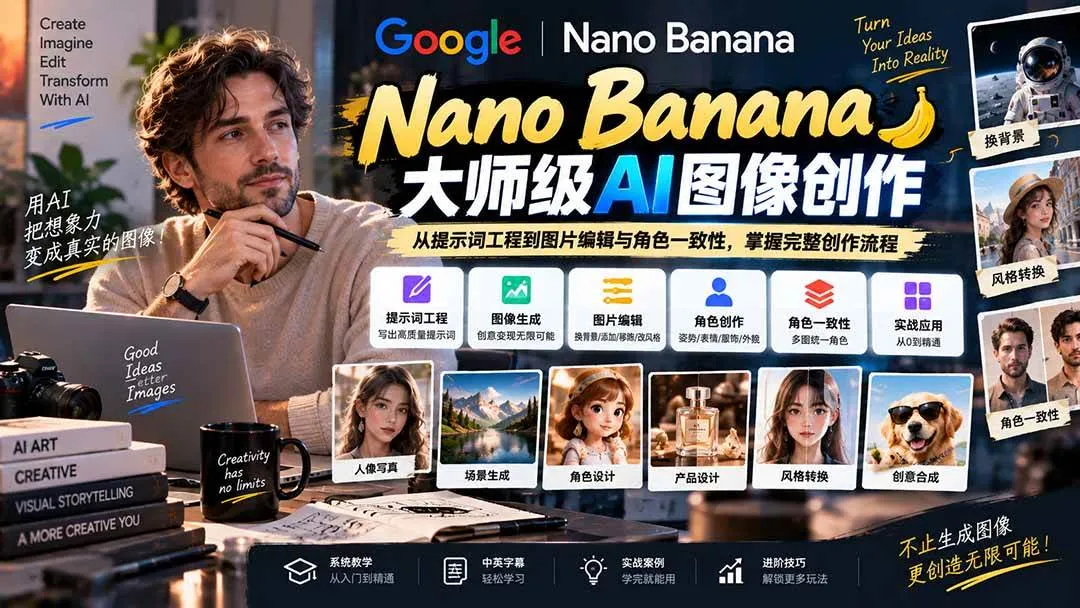 （20609期）【无水印】Nano Banana大师级AI图像实战课：从提示词工程到图片编辑与角色一致性，掌握完整创作流程-Ai资源库