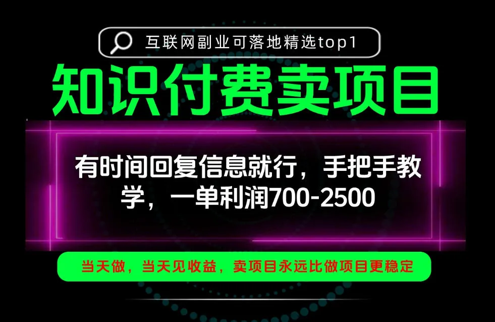 一单利润700-2.5k，有时间回信息就行，手把手带你做知识付费卖项目！一天稳定2-3单！【揭秘】-Ai资源库
