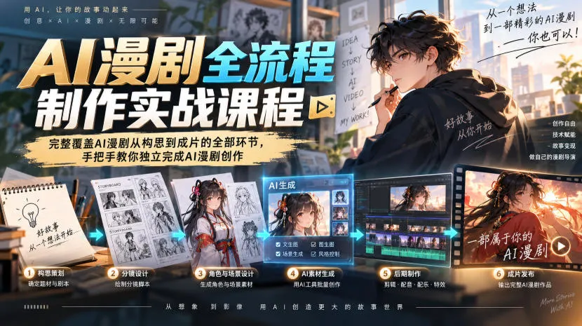 AI漫剧全流程制作实战课程，完整覆盖AI漫剧从构思到成片的全部环节，手把手教你独立完成AI漫剧创作-Ai资源库