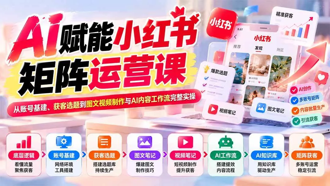 （20822期）AI赋能小红书矩阵运营课：从账号基建、获客选题到图文视频制作与AI内容工作流完整实操-Ai资源库