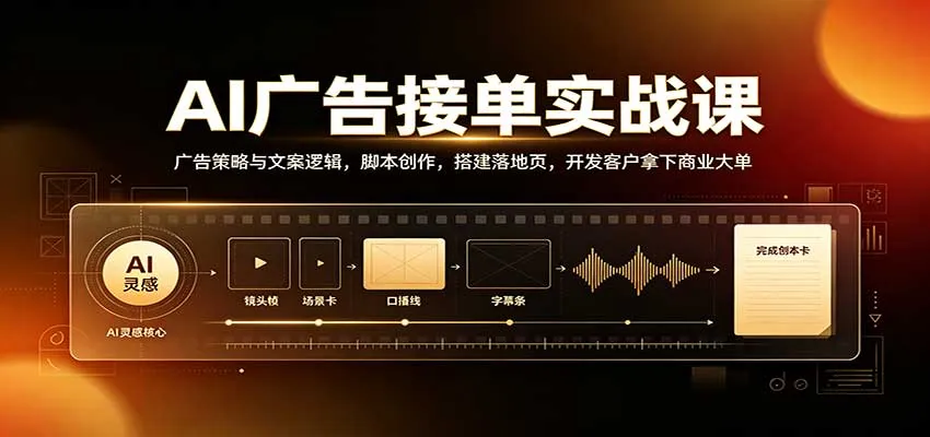AI广告接单实战:广告策略与文案逻辑,脚本创作,搭建落地页,开发客户拿下商业大单-Ai资源库