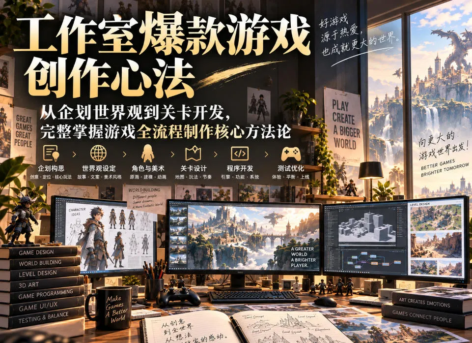 工作室爆款游戏创作心法｜从企划世界观到关卡开发，完整掌握游戏全流程制作核心方法论-Ai资源库