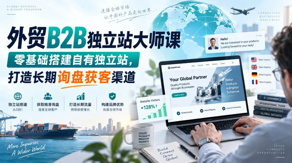 外贸B2B独立站大师课,零基础搭建自有独立站,打造长期询盘获客渠道-Ai资源库