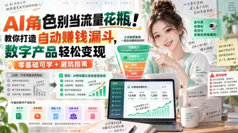 AI角色别当流量花瓶!教你打造自动賺钱漏斗,数字产品轻松变现(零基础可学+避坑指南)【原创双语字幕】-Ai资源库