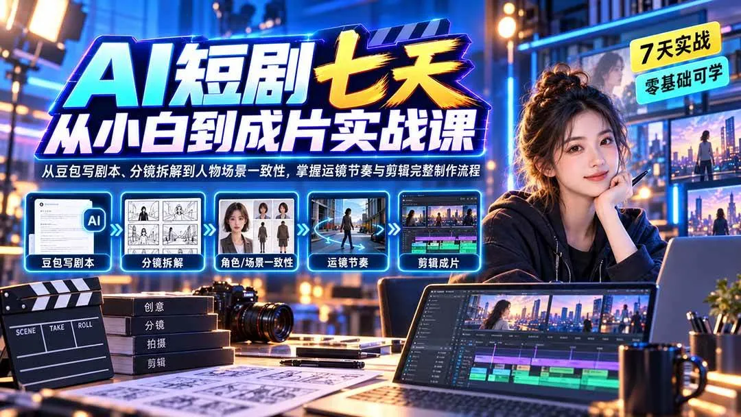 （20329期）AI短剧七天从小白到成片实战课：从豆包写剧本、分镜拆解到人物场景一致性，掌握运镜节奏与剪辑完整制作流程-Ai资源库