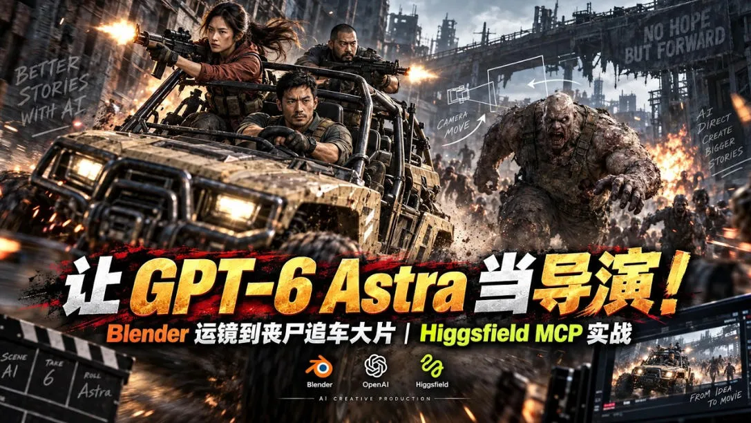 让GPT-6 Astra当导演！Blender运镜到丧尸追车大片｜Higgsfield MCP实战-Ai资源库