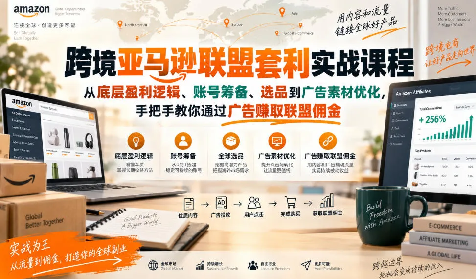 跨境亚马逊联盟套利实战课程，从底层盈利逻辑、账号筹备、选品到广告素材优化，手把手教你通过广告賺取联盟佣金-Ai资源库