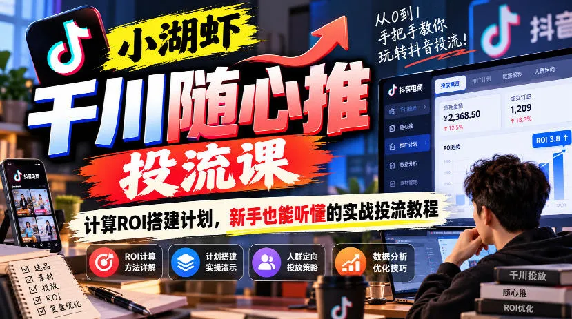 小湖虾千川随心推投流课，计算ROI搭建计划，新手也能听懂的实战投流教程-Ai资源库