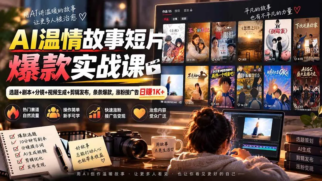 (20477期)AI温情故事短片爆款实战课-更新|选题+剧本+分镜+视频生成+剪辑发布,条条爆款,涨粉接广告日赚1K+ (20477期)AI温情故事短片爆款实战课-更新|选题+剧本+分镜+视频生成+剪辑发布,条条爆款,涨粉接广告日赚1K+