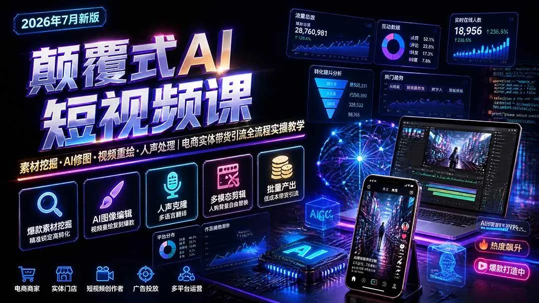 （20602期）颠覆式AI短视频课-更新｜素材挖掘，AI修图，视频重绘，人声处理｜电商实体带货引流全流程实操教学-Ai资源库