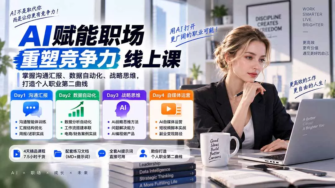 AI职场提效与第二曲线实战课-无水印:学习沟通汇报、数据工作流和战略思维,掌握AI编程做产品及自媒体运营方法-Ai资源库