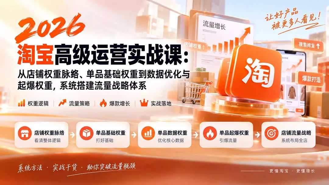 2026淘宝高级运营实战课：从店铺权重脉络、单品基础权重到数据优化与起爆权重，系统搭建流量战略体系-Ai资源库