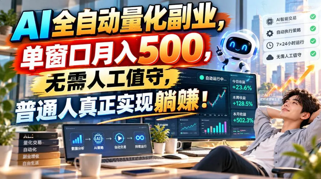 （20826期）AI全自动量化副业，单窗口月入500，无需人工值守，普通人真正实现躺賺！-Ai资源库