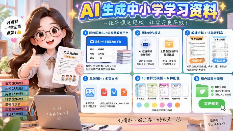 孩子的教辅别再乱买了：同步国家中小学智慧平台，AI一键生成图文教辅和试卷-Ai资源库