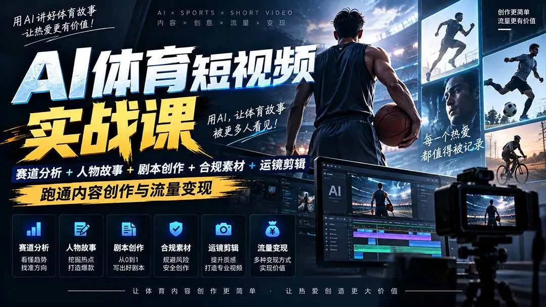 (20515期)AI体育短视频赛道顶级玩法|赛道分析+人物故事+剧本创作+版权处理+运镜剪辑,跑通流量变现-日赚1K+-Ai资源库