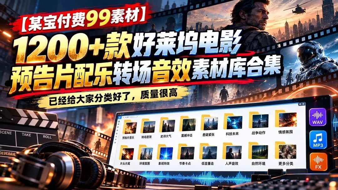 （20797期）【某宝付费99素材】1200+款好莱坞电影预告片配乐转场音效素材库合集-Ai资源库